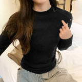 T-Shirts With Solid Shoulders And Long Sleeves Women Wear New Velvet And Thickened Foundation Shirts In Autumn And