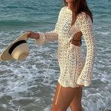 Fongt Long-Sleeved Dress Strap Seaside Perspective Lace Side Sexy Short