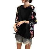 Fashion Printed Patchwork Pullovers Spring Autumn New Casual 3/4 Sleeve Loose Female Clothing Commute Round Neck T-shirt-Outfit