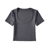 Trendy Women's Sexy Large U-Collar Short Navel Blouse Tight Solid Color Pullover Short-Sleeved T-Shirt-Outfit