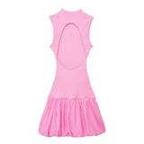 New Balloon Version Rib Slim Dress With Bare Back 0085361-Outfit