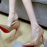 Fongt New High-Heeled Women's Summer With Skirt Black Fine And Spring And Autumn New Red Primer Leather Tip Sexy Job