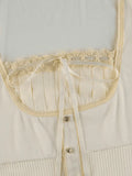 Fleece Bow-Neck Ribbed Lace Blouse-Outfit