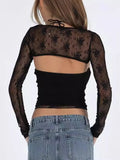 Women's New Sexy Perspective Lace Dress Two Sets Of Long-Sleeved Top T-Shirt Two