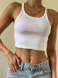 Rib Basic Solid Crop Cami Top-Outfit