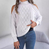Shooting 2025 Autumn And Winter Leisure Flowers Shoulder Half High-Neck Long Sleeve Sweater Women's