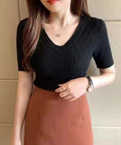 Fongt Summer V V Sweater Women's Jacket New Korean Version Of The Knitted Shirt Inside The Knitted Shirt