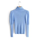 Women Ins High Collar Bubble Sleeve Sweater Ladies Slim Bottoming Shirt Knit Shirt Vintage Top Female Pullovers Chic