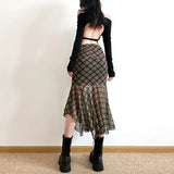 Fongt 2024 New Women's Plaid Purse Hip Irregular Flounces Slim Skirt-Outfit