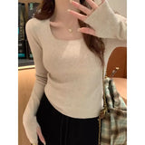 Fongt Bottomed Women's 2024 New Spring And Autumn Gray Sweater To Collar Knitted Shirt High-End Feel Inside The