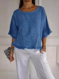 Fongt Summer New Solid Color Lotus Leaf Side T-Shirt Women's Leisure Short-Sleeved Top