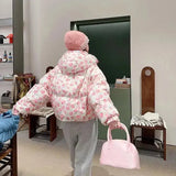 Pink Floral Puffer Jacket-Outfit