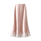 Fongt Lace Stitched Silk Half-Body Dress 2025 Spring New Dredish A-Word Long Dress Woman 9837