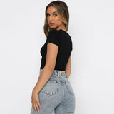 Fongt Fashion Solid Color Short Crop Casual Jacket Elastic Slim Round Collar T Shirt