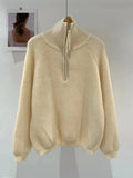 Women's Sweater Turn-down Collar Loose Long Sleeved Pullover Knit Solid Fashion Warm Winter Sweaters for Women