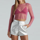 Fongt Spring And Summer Ins Explosion Super Fairy Sexy Perspective Lace Jersey Inside And Outside Wearing Mesh Top