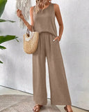 New Summer Sleeveless Solid Color Back Hollow Lace Suit Women's Clothing-Outfit