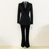 Fongt New Star Fashion Hot Diamond Blazer Jacket + Micro-Tlave Trousers Set Two-Piece Set