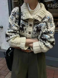 Buttoned Retro Printed Cardigan-Outfit