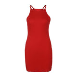 Fongt Spring And Summer Sexy Ribbed Small Halter Dress Solid Color Knit Show Thin Commuter