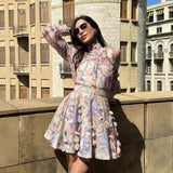 Fongt Retro Print Heavy Lifting Nail Bead Dress Set Two-Piece Top Plus Long Dress