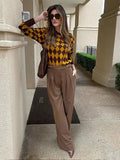 Brown N Yellow Diamond Printed Sweater-Outfit