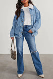The Ins New Ladies Autumn Winter Jacket Denim Cotton Loose Wool Collar Large Lapel Double Insert Bag Quilted Coat-Outfit