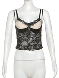 Lace Bustier Patchwork Double Strap Top-Outfit