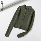 Pullovers Zipper Front Knitted Sweaters Jumpers Y2k Women Autumn Winter Tight Slim High Neck Basic Sweater Women