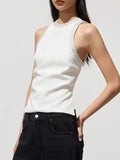 Fongt New Female Temperament Dress-Up Round Collar Sleeveless Back Hot Diamond Design Vest Top