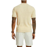 Fongt Men's Casual Knit Shirt Summer New Solid Color Jacket Men's Short Sleeve Lapel Collar Hollow Breathable Men's