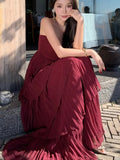 Red Layered Strapless Midi Dress-Outfit