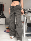 Washed Pocket Patched Cargo Jeans-Outfit