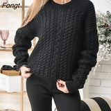 Autumn and Winter Knitted Two-piece Casual Fried Dough Twist Pullover Set Long Sleeve Top Thick Sweaters Women