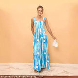 Fongt Years Fresh And Sweet Wind Spring And Summer Striped Print One Word Tie Dress 88116-Outfit