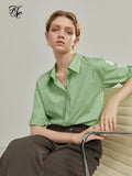 French Seven Sleeve Shirt Women's Summer 2022 New Solid Color Professional Polo-Neck Causal Lightweight Women
