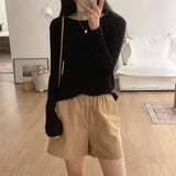 Mask T-Shirt Women's Spring And Autumn New Style With White Basic Solid Color Slim Stretch Bottom Blouse-Outfit