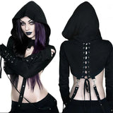 Spring Women's Wear New Buttonhole Strap Hooded Long-Sleeved Dark Gothic Halloween Sweater-Outfit