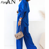 Summer New Women's Suit Loose Solid Color Long Sleeve Shirt Leisure Wide Leg Pants Two Piece Suit Women Women's