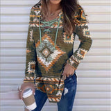 V-neck Lace Printing Printed Long Sleeve Women's