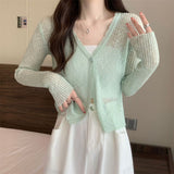 Long-Sleeved Air-Conditioning Shirt Sunscreen Shawl Shawl Short Outer Light And Thin Knitted Cardigan Breathable Comfortable
