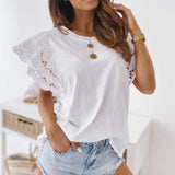 ZANZEA Women Spring Lace Patchwork Blouse Long Sleeve O-Neck Oversized Chemise Female Fashion Casual Clubing Holiday Tunic