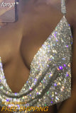 Shiny Rhinestone Crop Top For Women Sleeveless Backless Deep V Neck Tank Top See Through Adjustable Camisole Club