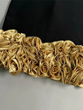 Black Strapless Gold 3D Flowers Bandage Mini Dress-Outfit