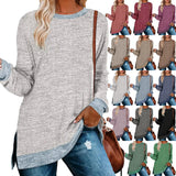 / Winter 2023 New Round Collar Color Open Fork Top Loose Head T-Shirt And Long Sleeves-Outfit