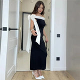 Black Off-Shoulder Tie Up Midi Dress-Outfit