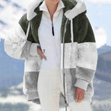 Fongt 2025 Autumn And Winter Warm Plush Bulbla Chain Pocket Hooded Loose Coat Woman