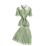 Fongt Collar Short-Sleeved Shirt Top High Waist Shows Thin Pleated Skirt Two Sets Of Summer-Outfit