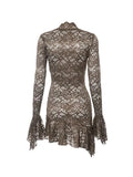 Lace V Neck Trumpet Sleeve Mini Dress-Outfit
