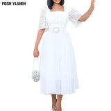Sexy Chiffon Patchwork African Dresses for Women 2022 Summer Clothes Long Dress Party White Black Elegant Belt Robe Longue